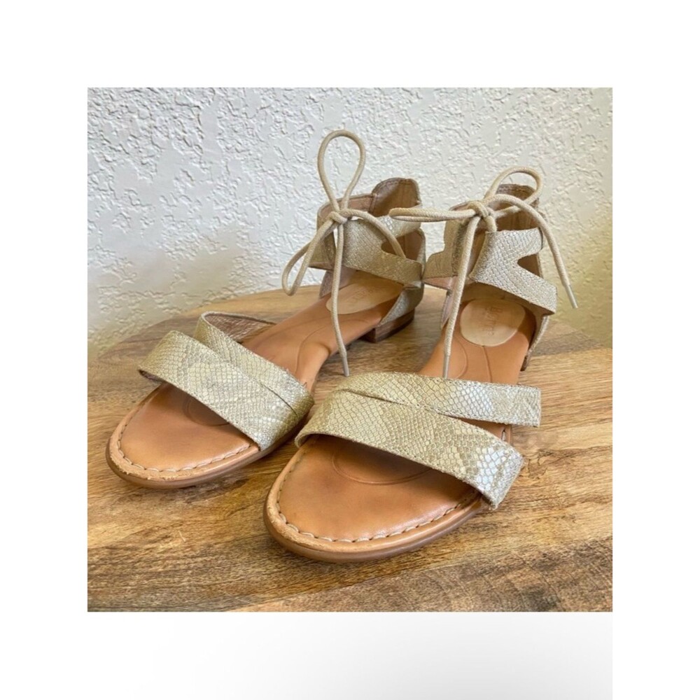 Born Casma Ankle Tie Sandals Embossed Snake Leather